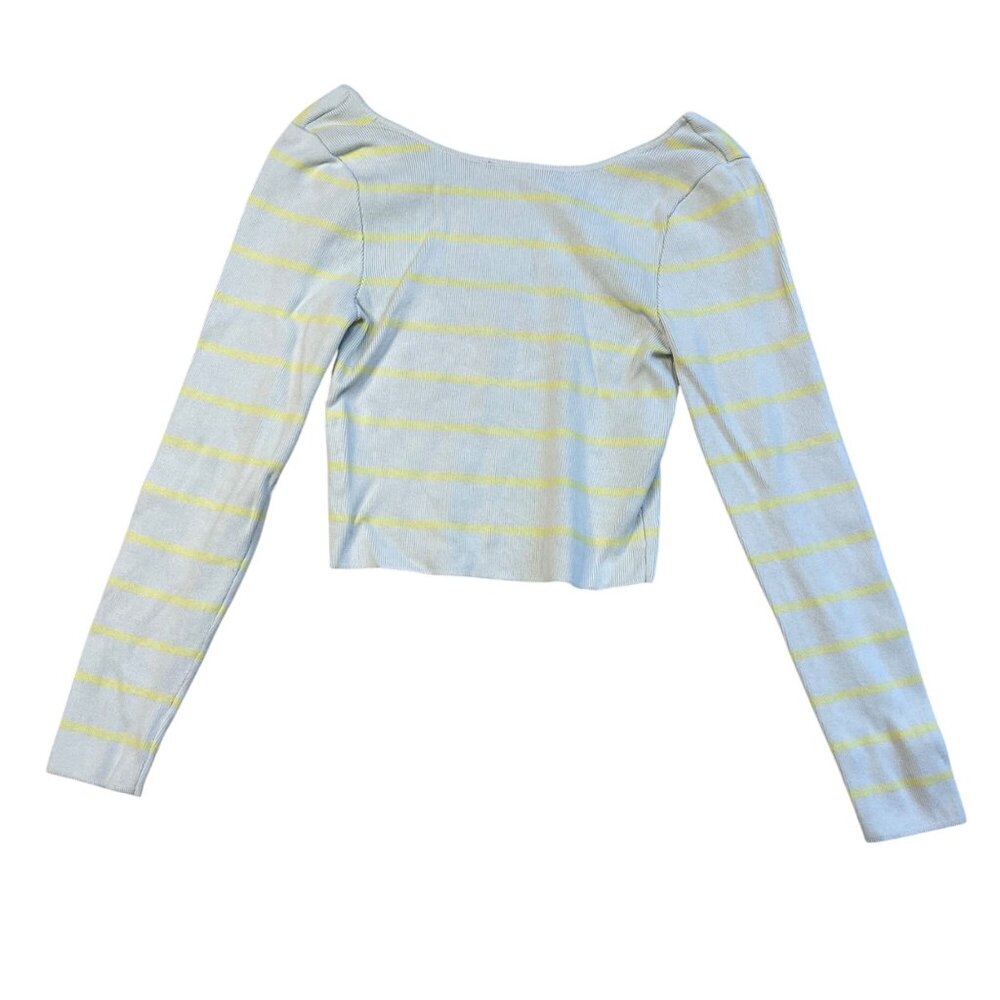 Zara Scoop Back Crop Top Women's Size Small Ribbed‎ Pastel Striped Viscose Green
